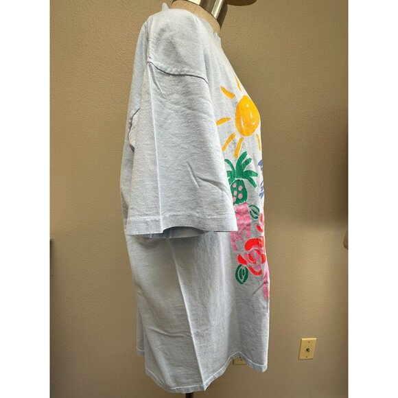 VTG Ken Done Art 80s Graphic Palm Tree SUN Flower NEON T-shirt PUFF PAINT - Picture 3 of 13